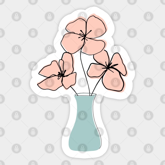 One Line Art Peach Flowers Sticker by ArunikaPrints